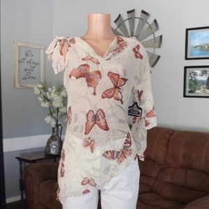 Angie One Sleeve Asymmetrical Floral Butterfly Top